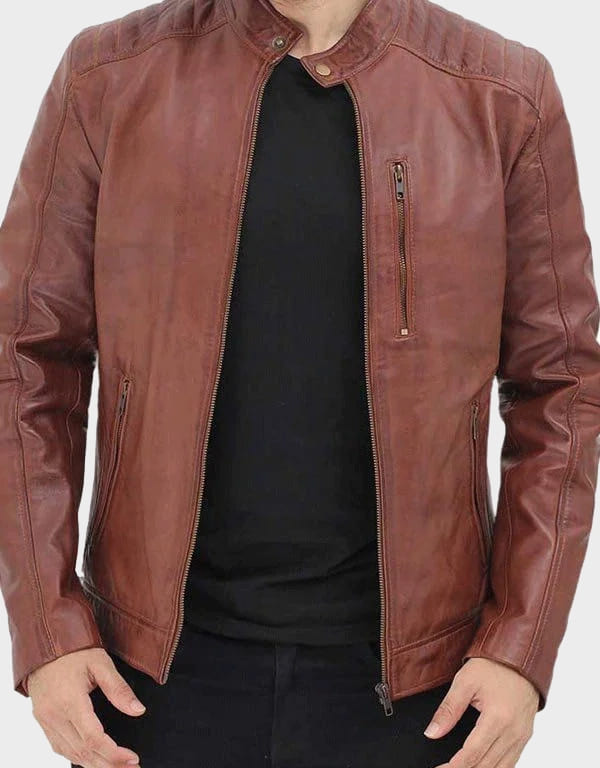Benjamin Cafe Racer Brown Leather Jacket for Men