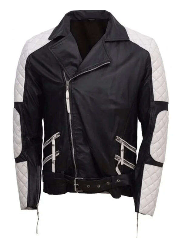 Black & White Leather Biker Jacket