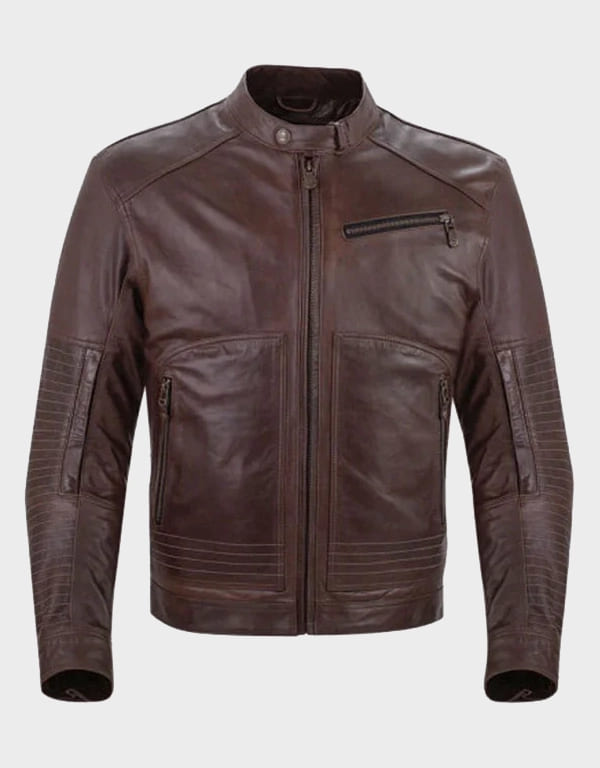 Elegant Men’s Dark Brown Leather Biker Jacket