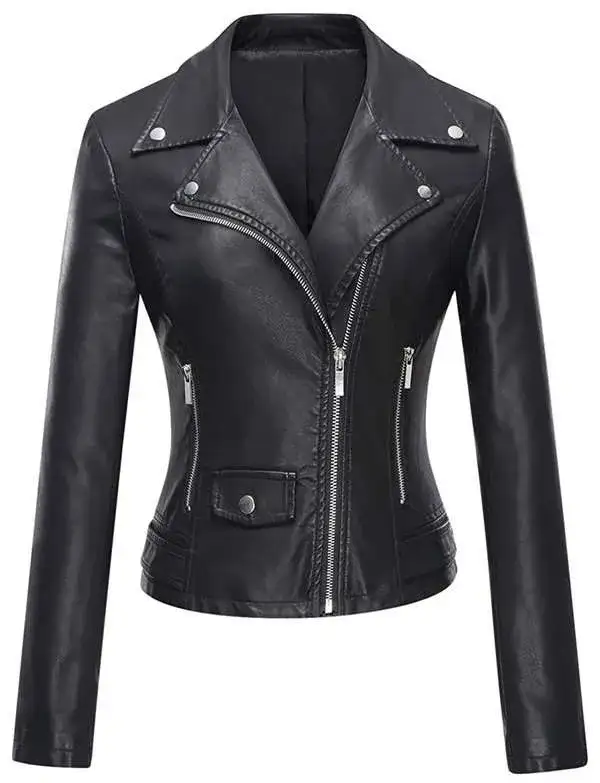 Motorcycle Black Biker Leather Women Jacket
