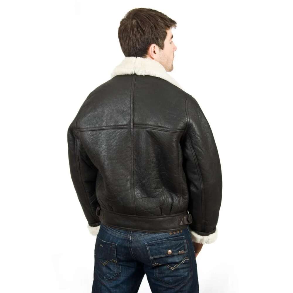 Men’s Shearling Sheepskin Flying Jacket – Cream Wool - Image 5