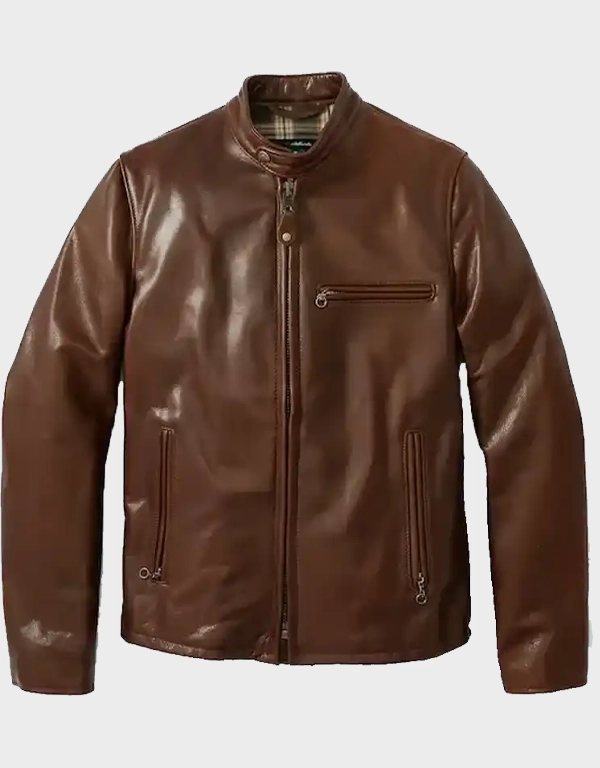 Waxed Cowhide Leather Jacket in Brown