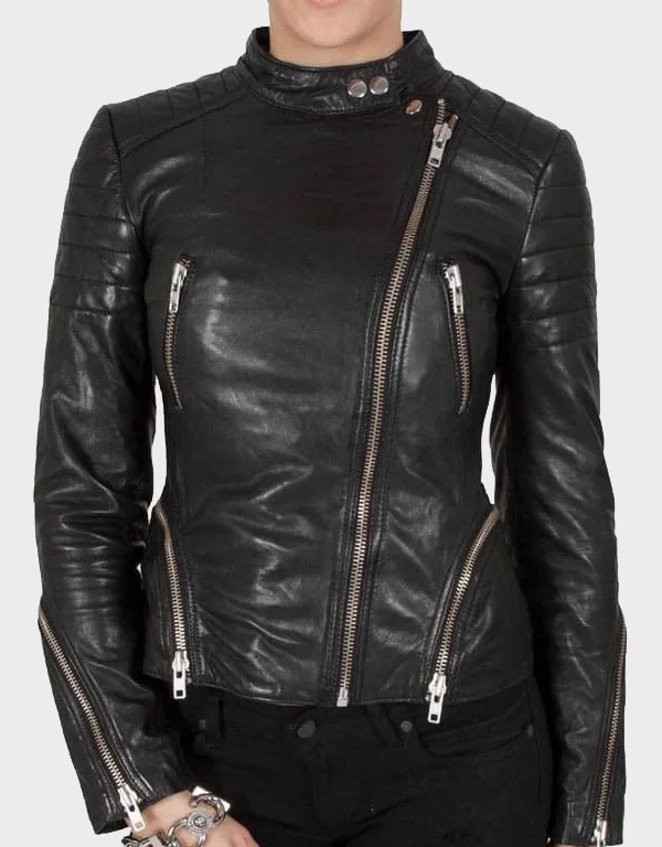 Chic Black Leather Biker Jacket for Women