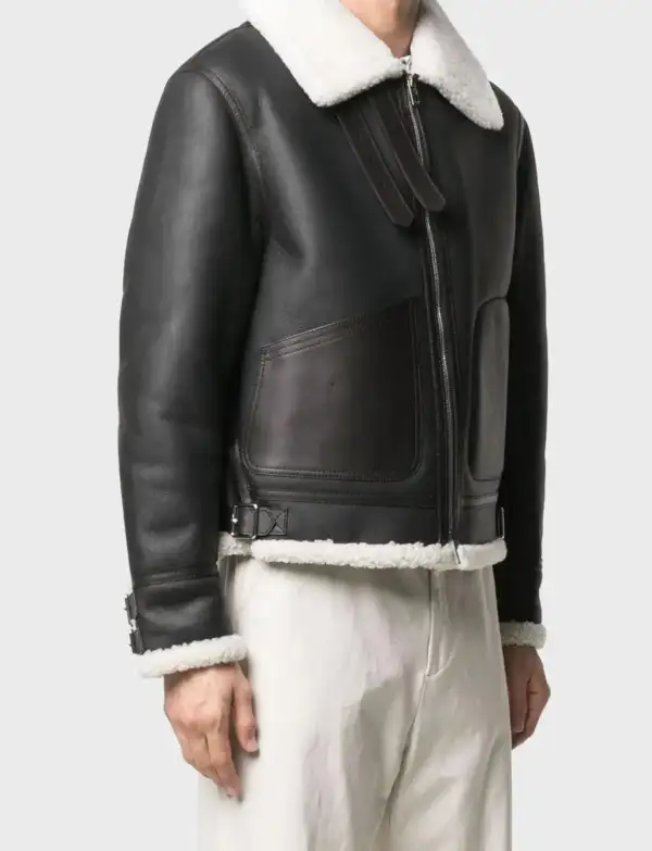 Mens Genuine Black Shearling Aviator Jacket