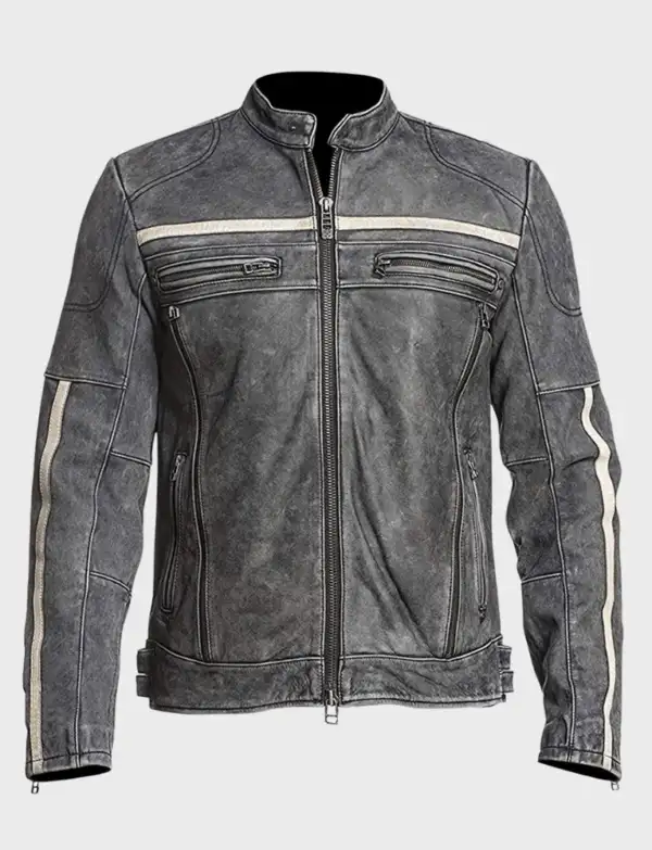 Men’s Distressed Cafe Racer Leather Biker Jacket