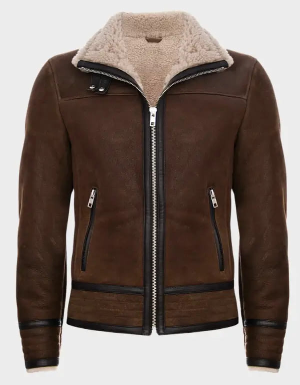 Mens Shearling Sheepskin Flying Jacket – Vail -Chestnut Brown