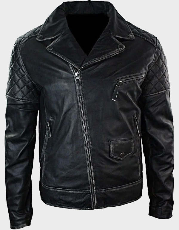 Vintage Distressed Leather Biker Jacket for Men