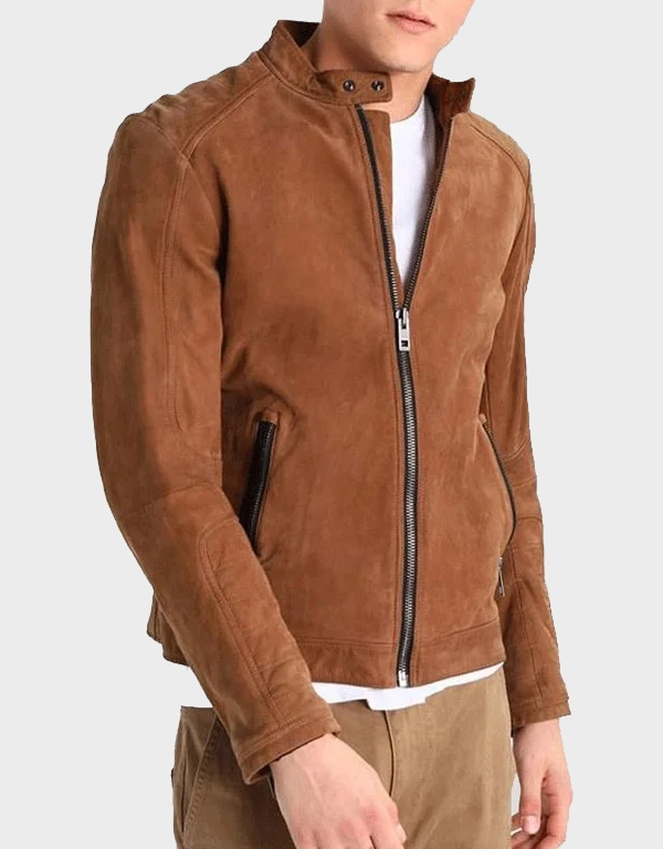 Men’s Premium Brown Suede Leather Biker Jacket
