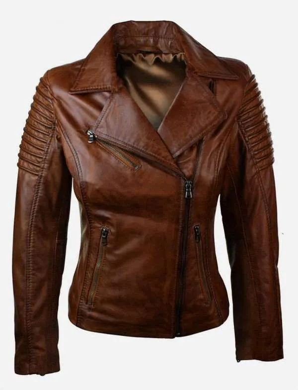 Stylish Brown Biker Leather Jacket For Women