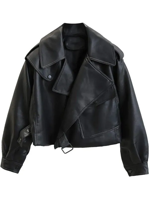 Women’s Biker Oversized Black Leather jacket