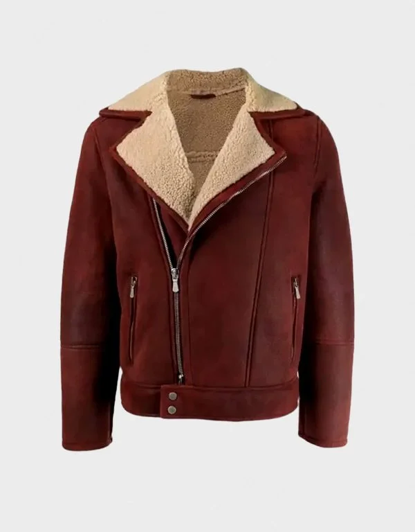 Men’s Shearling Burgundy Sheepskin Leather Jacket