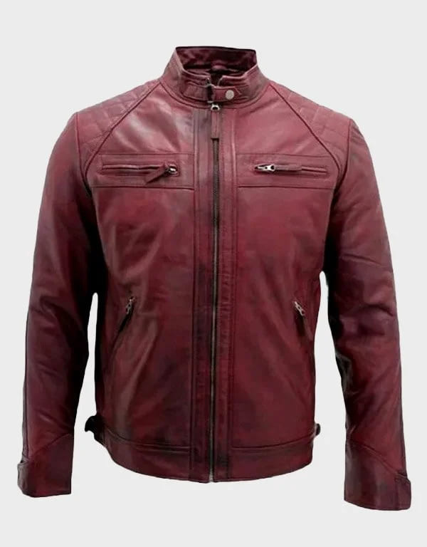 Cafe Racer Burgundy Leather Jacket