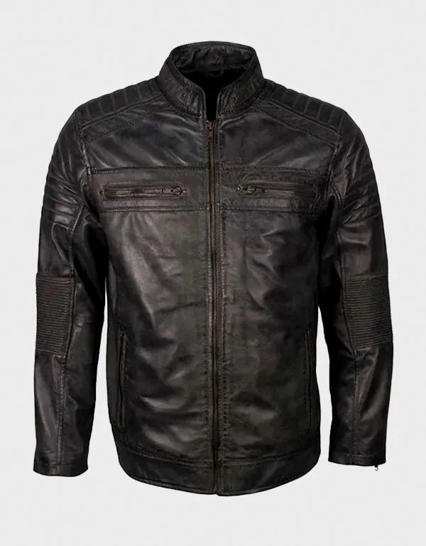 Cafe Racer Grey Waxed Leather Jacket