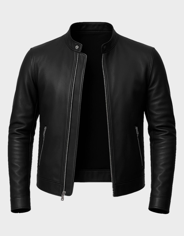 Owen Men’s Black Real Leather Cafe Racer Jacket