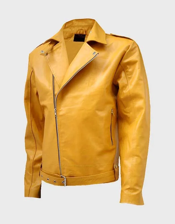 Classic Mens Yellow Biker Leather Jacket