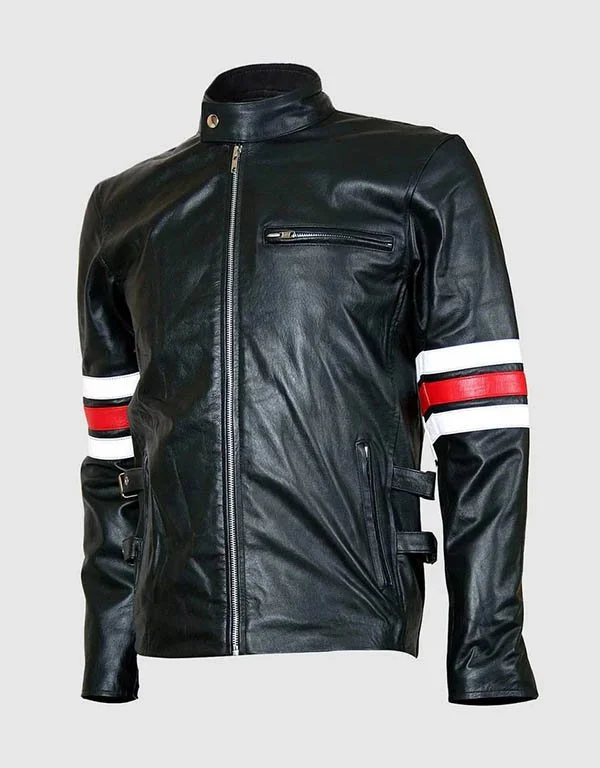 Men’s Biker Leather Jacket With Stripes