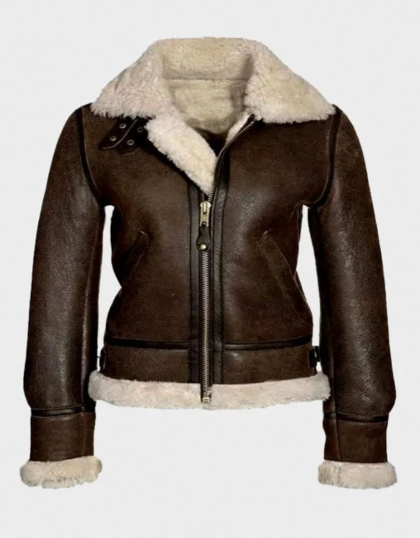 Fur Distressed Brown Leather Jacket