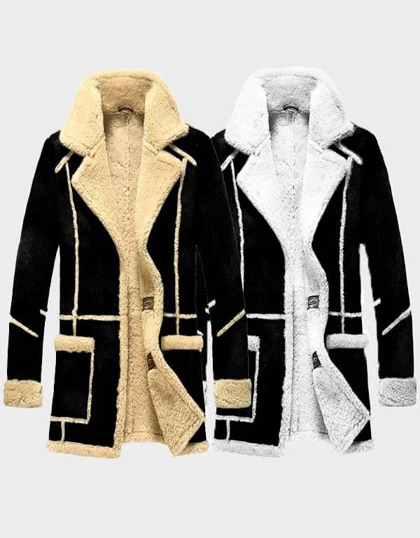 Fur Shearling Sheepskin Black Leather Coat