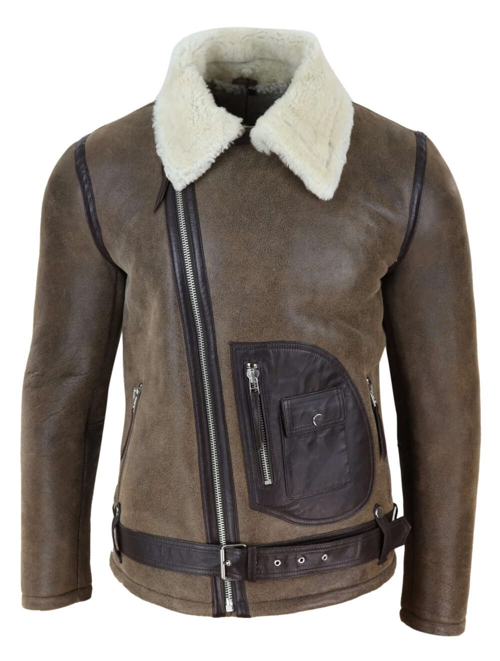 Men’s Vintage Brown Shearling Jacket - Image 2