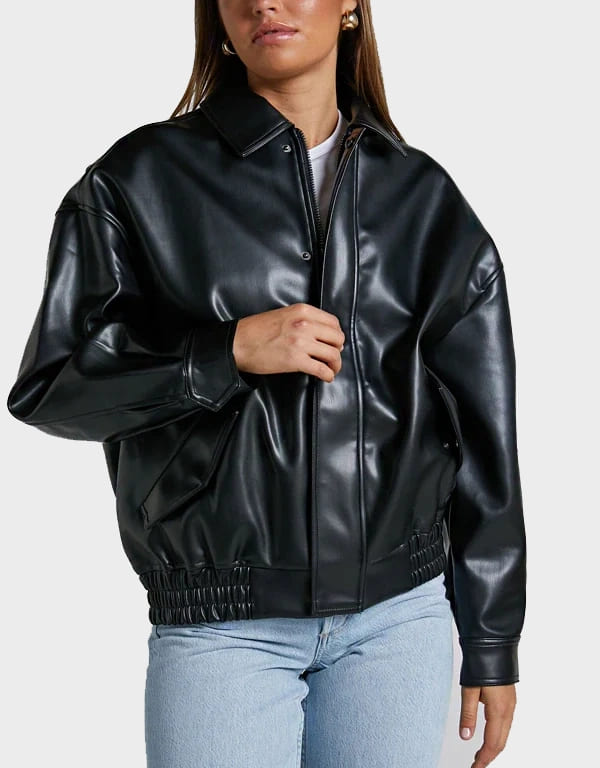 Women’s Black Sheepskin Leather Bomber Jacket – Sleek & Charming Style