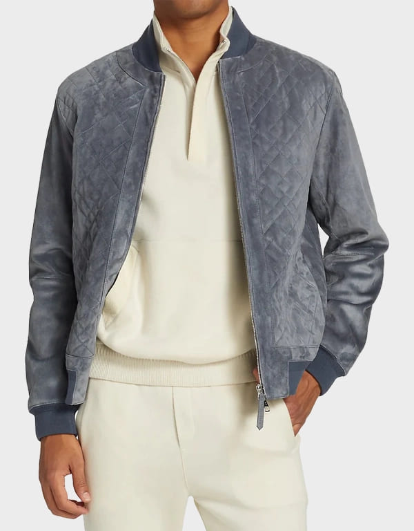 Sophisticated Quilted Real Suede Leather Bomber Jacket – Premium Quality