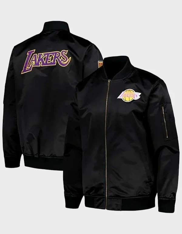 Los Angeles Lakers Mitchell & Ness Black Full Zip Satin Jacket
