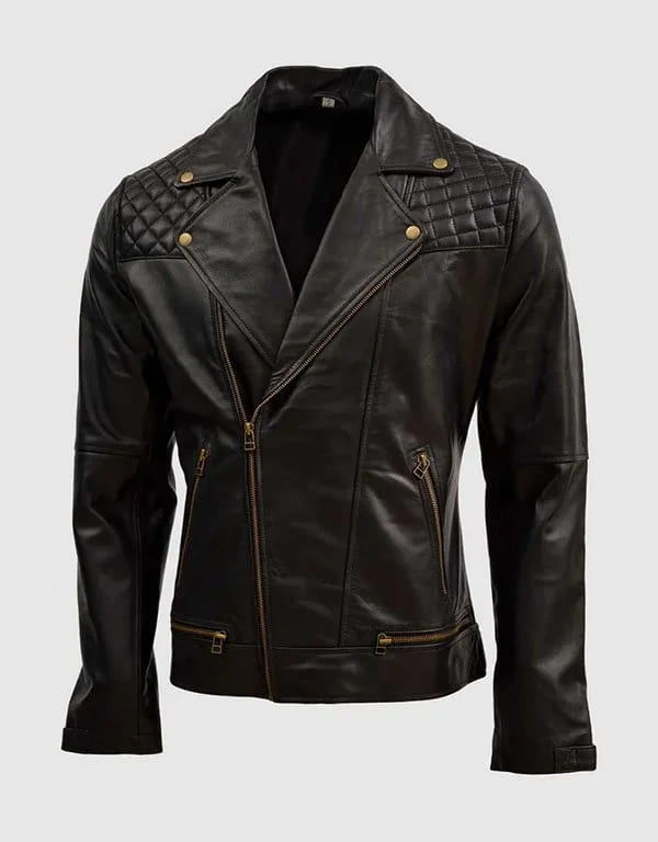 Black Mens Quilted Leather Jacket