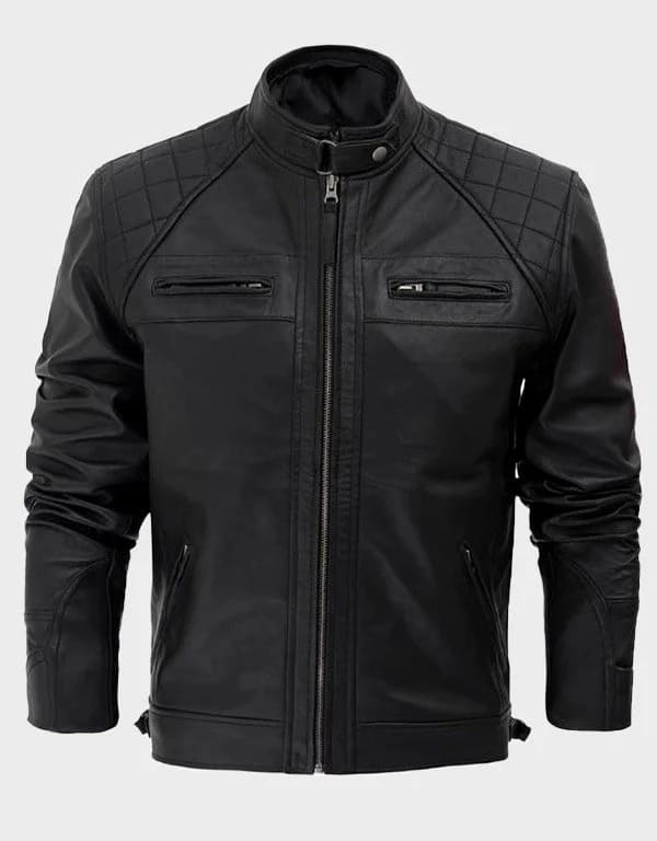 Mens Black Cafe Racer Leather Jacket