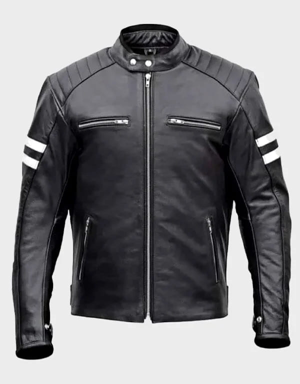 Mens Classic Black Leather Motorcycle Jacket