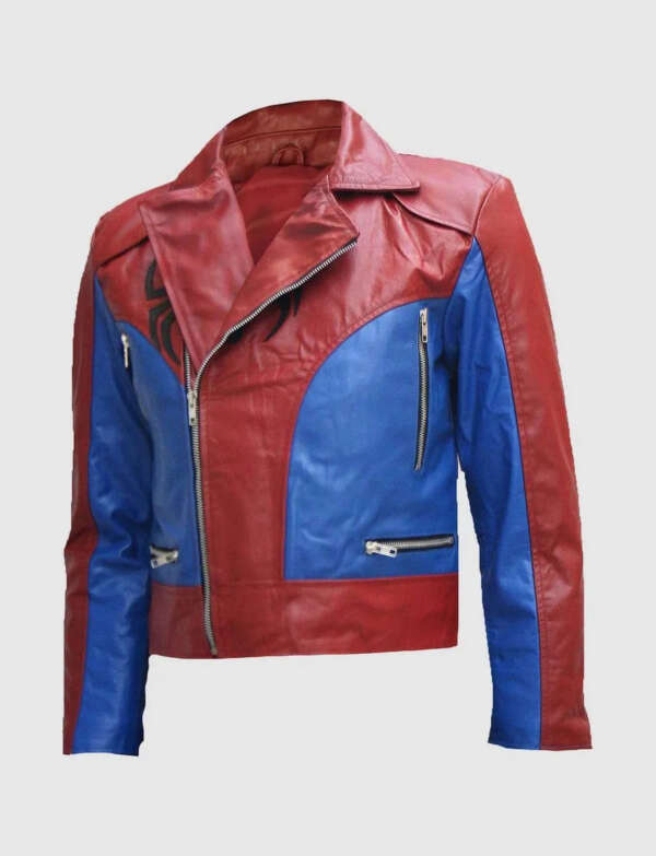 Spidermen Red & Blue Mens Biker Leather Jacket