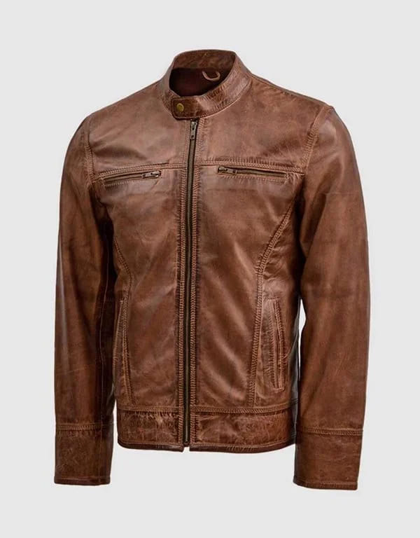 Mens Waxed Vintage Brown Leather Jacket