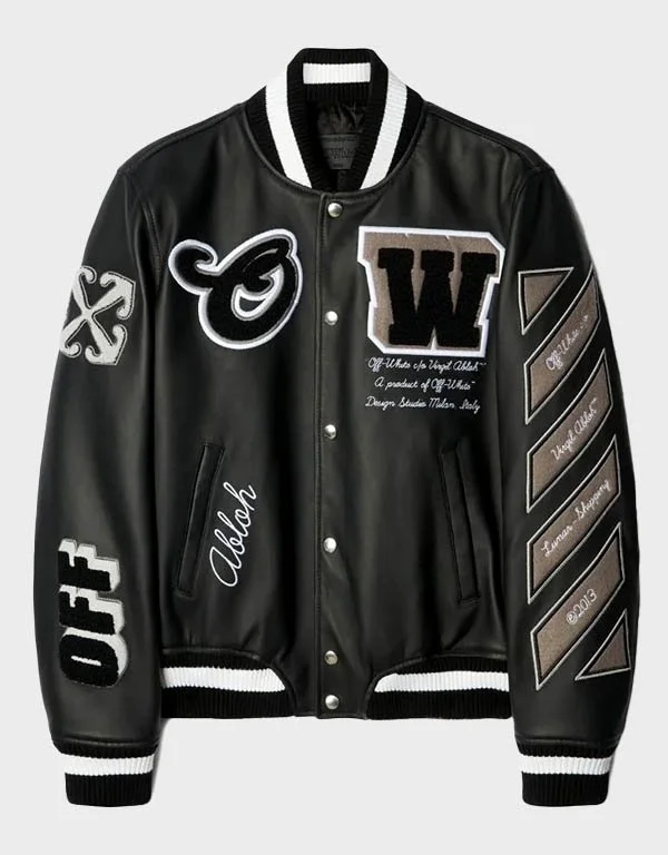 OFF White Moon Varsity Leather Jacket
