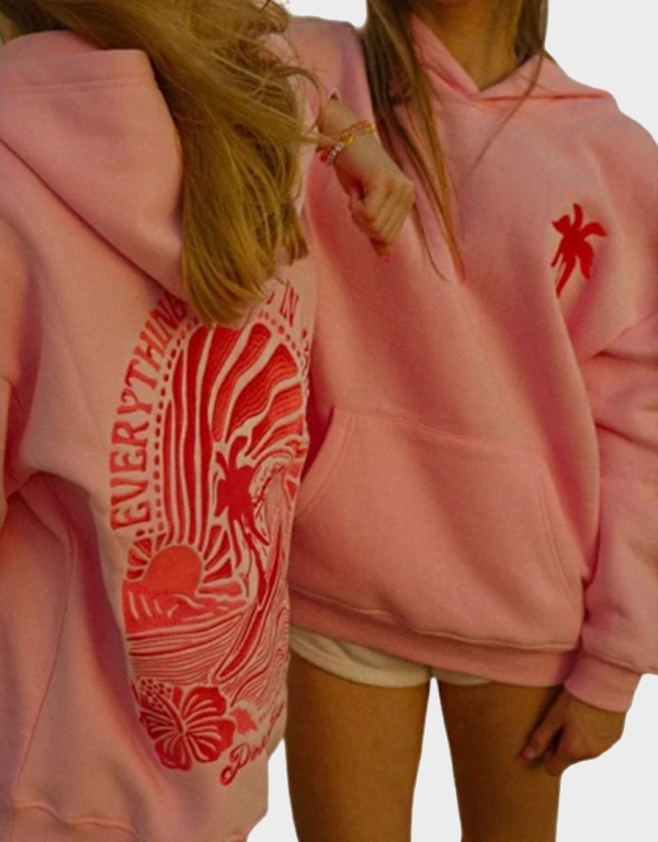 Pink Palm Puff Everything Comes in Waves Hoodie