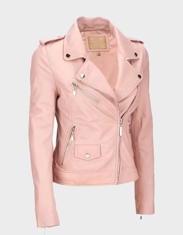 Women’s Pink Leather Biker Jacket