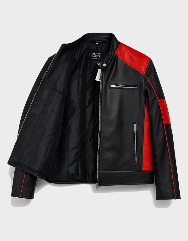 Men’s Black Red Leather Biker Jacket