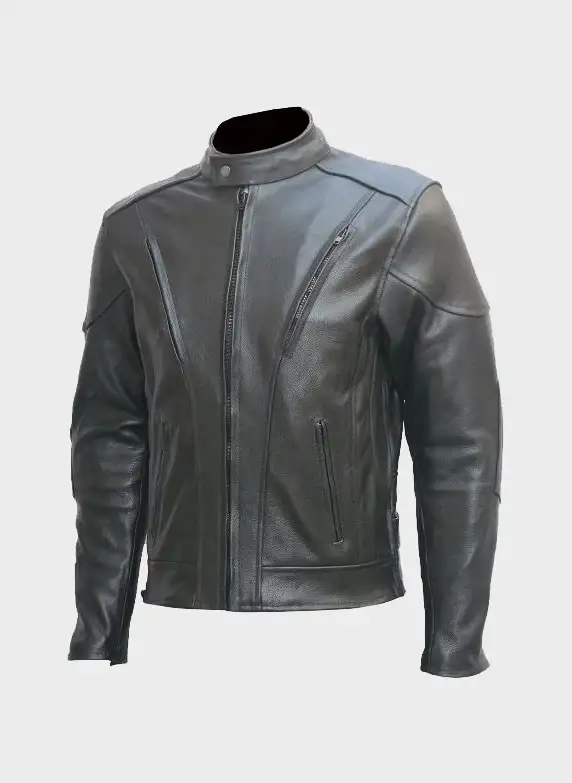 Black Leather Biker Riding Jacket
