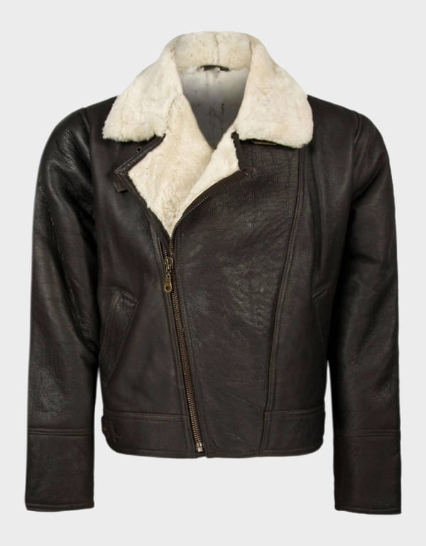 Men’s Shearling Sheepskin Flying Jacket – Cream Wool