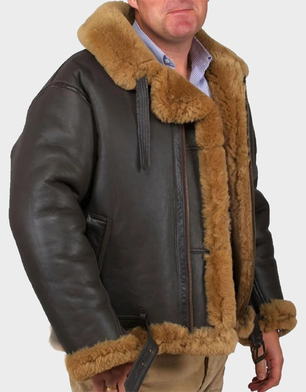 Men’s Finest Sheepskin Flying Jacket – WWII Air Force Pilot – Brown Wool