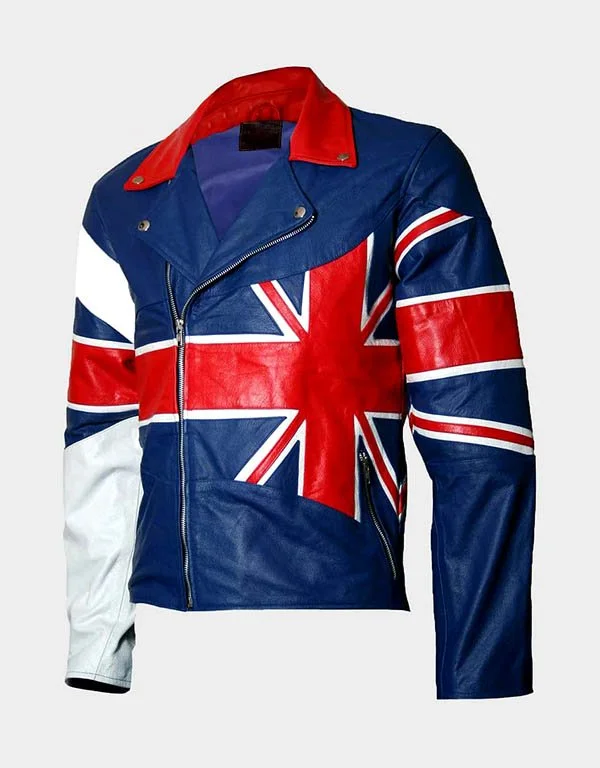 Men’s UK Flag Union Jack Biker Leather Jacket