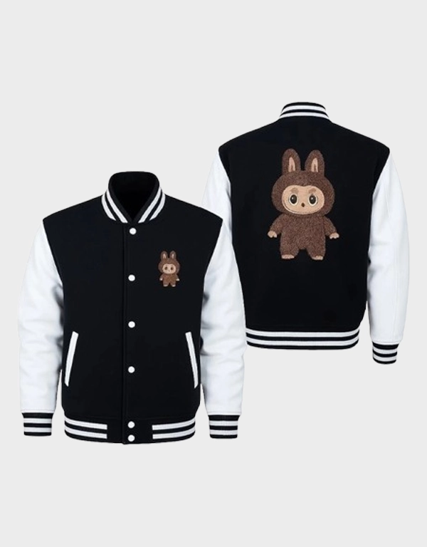 Mens Varsity Jacket with Labubu Embroidery