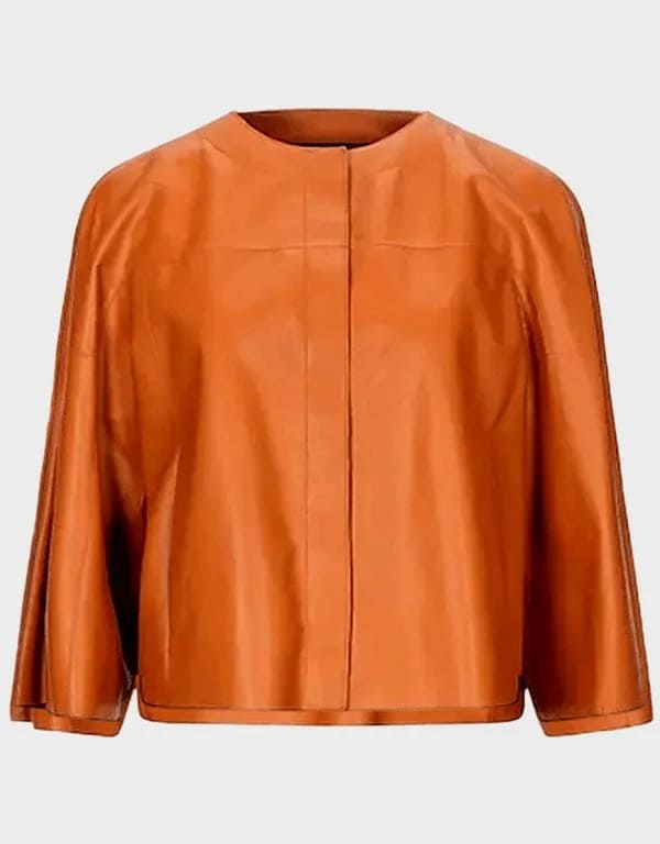 Womens Brown Tan Collarless Leather Jacket