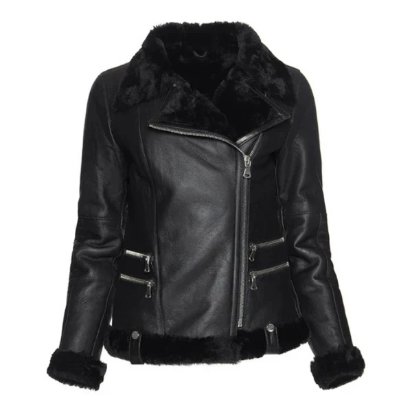 Alvara Spanish Merino Shearling Black Leather Jacket