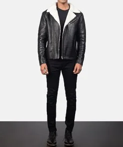 Alberto White Shearling Black Biker Jacket